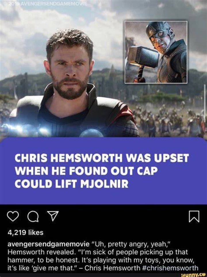 Chris Hemsworth Was Upset When He Found Out Cap Could Lift Mjolnir
