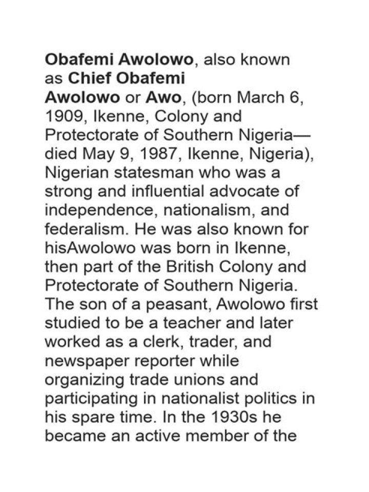 Obafemi Awolowo Biography - Facts, Childhood, Family Life & Achievements